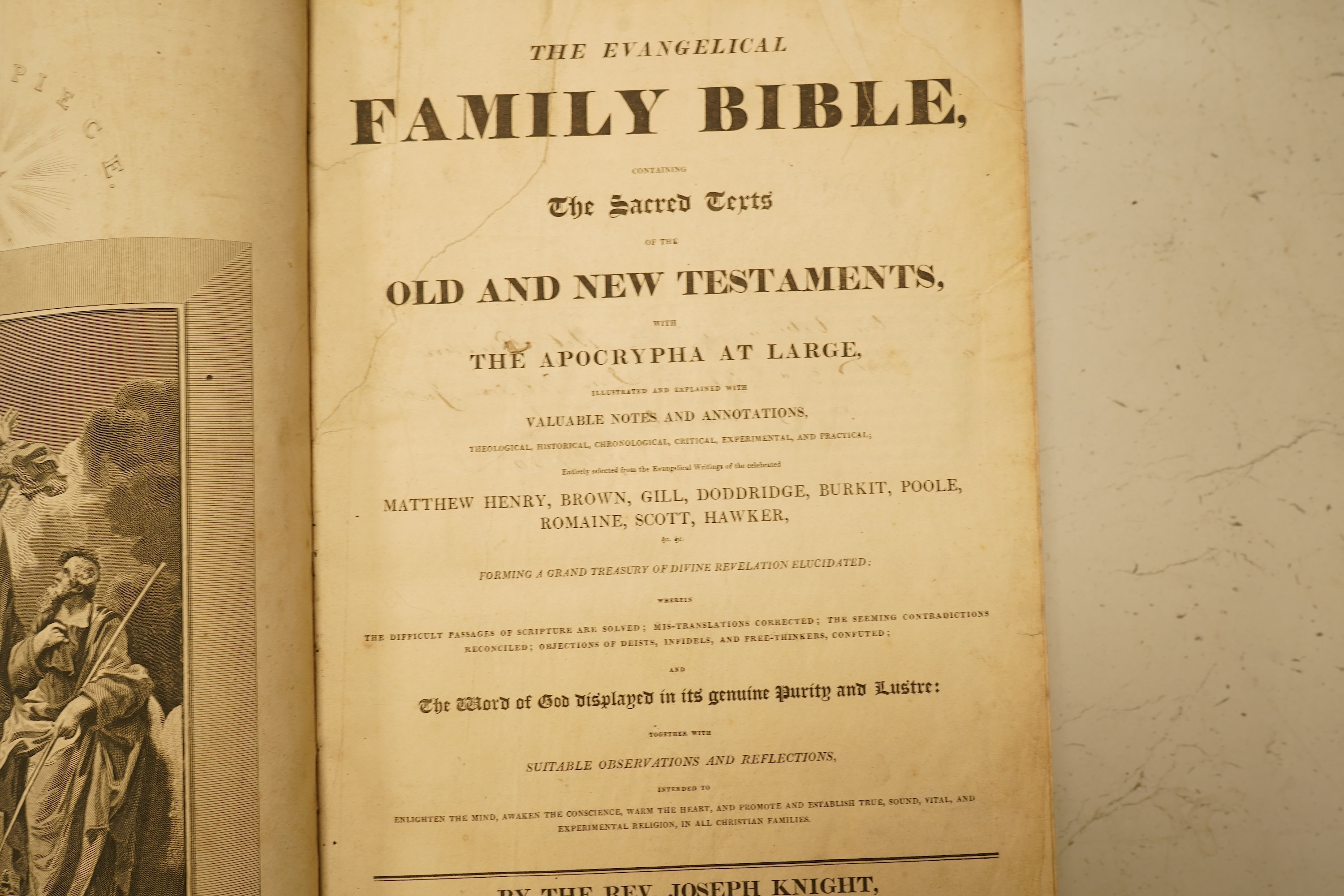 [Bible] The Evangelical Family Bible ... with the Apocrypha at large, illustrated and explained with valuable notes and annotations ... (edited) by the Rev. Joseph Knight ... 2 vols. general printed title, pictorial engr